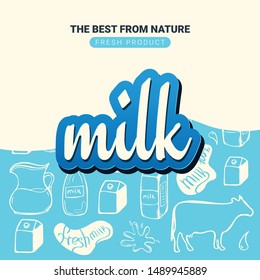 Milk banner with hand draw doodle background