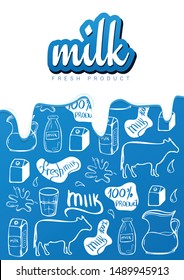 Milk banner with hand draw doodle background