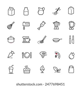 Milk based products set of icons. The outline icons are well scalable and editable. Contrasting elements are good for different backgrounds. EPS10.