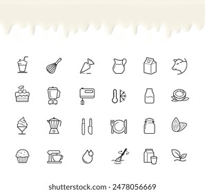 Milk based products set of icons. The outline icons are well scalable and editable. Contrasting elements are good for different backgrounds. EPS10.