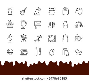 Milk based products set of icons. The outline icons are well scalable and editable. Contrasting elements are good for different backgrounds. EPS10.