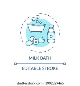 Milk bath concept icon. Home spa procedure idea thin line illustration. Inflammatory skin conditions improvement. Reducing wrinkles. Vector isolated outline RGB color drawing. Editable stroke