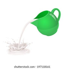 Milk being poured from a green jug.