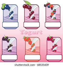 milk and berries. vector. set 2