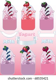 milk and berries. vector. set 3