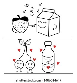 Milk and berry, juice and cherry vector illustration.