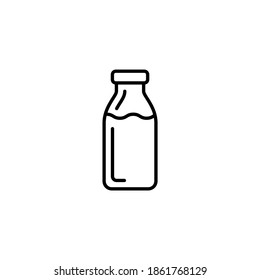 Milk, beverage bottle, Icon, symbol in flat black line style, isolated on white background