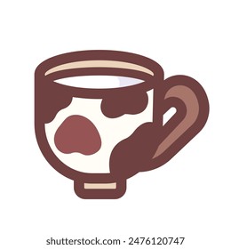 Milk beverage drinks in mug with brown cow skin pattern design icon illustration outlined isolated on square white background. Simple flat cartoon art styled drawing.