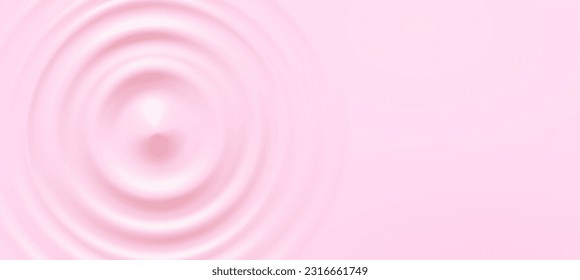 Milk beverage splash frame background. 3d yogurt wave border. Milky strawberry product package mockup. Pink sound impact effect top view. Vector circle liquid shampoo, cream or gel swirl round texture