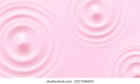 Milk beverage splash frame background. 3d yogurt wave border. Milky strawberry product package mockup. Pink sound impact effect top view. Vector circle liquid shampoo, cream or gel swirl round texture