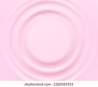 Milk beverage splash frame background. 3d yogurt wave border. Milky strawberry product package mockup. Pink sound impact effect top view. Vector circle liquid shampoo, cream or gel swirl round texture