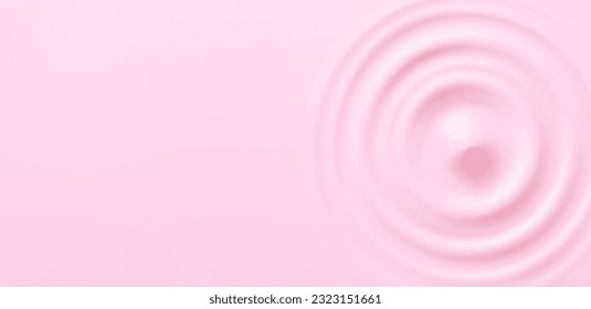 Milk beverage splash frame background. 3d yogurt wave border. Milky strawberry product package mockup. Pink sound impact effect top view. Vector circle liquid shampoo, cream or gel swirl round texture