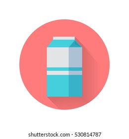 Milk blue carton package. Carton of dairy. Milk box. Farm food. Milk icon. Retail store element. Simple drawing in flat style. Isolated vector illustration on white background.