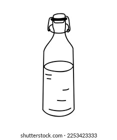 Doodle lineal de la botella de leche, dibujo a mano aislado sobre fondo blanco. Recogida de productos lácteos