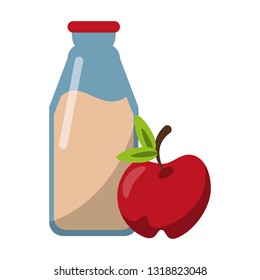 milk bottle and apple fruit