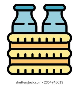 Milk bottle box icon outline vector. Vegetable drink. Food oat color flat