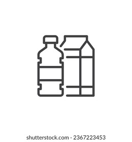 Milk bottle and box line icon. linear style sign for mobile concept and web design. Juice bottles outline vector icon. Beverages symbol, logo illustration. Vector graphics