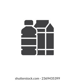 Milk bottle and box vector icon. filled flat sign for mobile concept and web design. Juice bottles glyph icon. Beverages symbol, logo illustration. Vector graphics