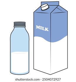 milk bottle and milk box vector illustration. original fresh milk product 