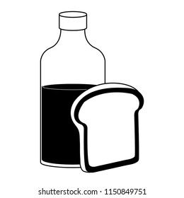 Milk bottle and bread in black and white