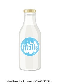 Milk bottle with cap and label, vector illustration in flat cartoon style isolated on white background