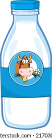 Milk Bottle With Cartoon Cow Head Label