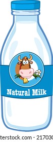 Milk Bottle With Cartoon Label And Text