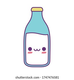 milk bottle cartoon line and fill style icon design, Kawaii food cute expression character funny and emoticon theme Vector illustration