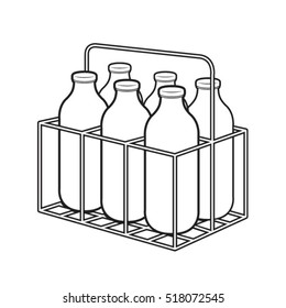 Milk Bottle Case In Black Outline-vector Drawing