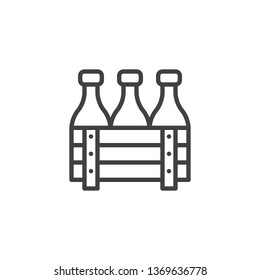 Milk bottle case line icon. linear style sign for mobile concept and web design. Wood crate with milk bottles outline vector icon. Dairy product symbol logo illustration. Pixel perfect vector graphics