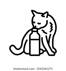 Icono de línea de cría de gato de botella de leche. Vector de cría de gato de botella de leche. Ilustración negra de contorno aislado