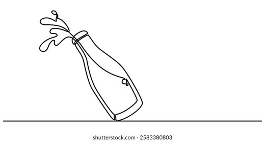 milk bottle continuous one line drawing, Plastic Milk Bottle, outline design, minimal and Farming Line Icon, Fresh milk in a glass bottle, on a wooden table, next to a linen striped towel. 