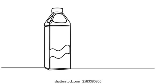 milk bottle continuous one line drawing, Plastic Milk Bottle, outline design, minimal and Farming Line Icon, Fresh milk in a glass bottle, on a wooden table, next to a linen striped towel. 