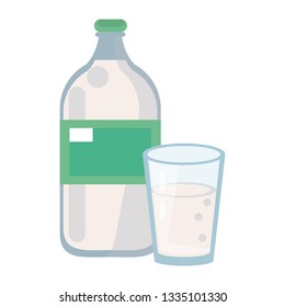 Milk bottle and cup cartoon isolated