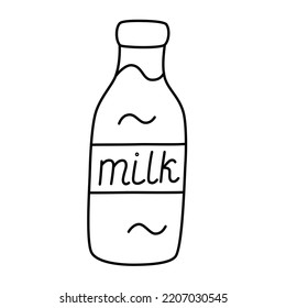 Milk bottle doodle icon, vector illustration of dairy product in supermarket, hand drawn milk  icon, isolated colored clipart on white background