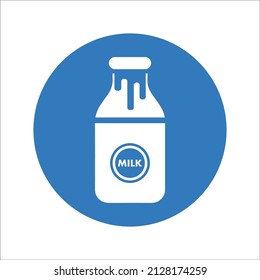 Milk, bottle, drink, breakfast icon. Blue vector design.