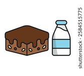 Milk bottle drink and brownies food icons with a fresh and delightful design, perfect for enhancing breakfast, snack, or dessert-themed projects