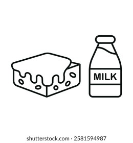 Milk bottle drink and brownies food icons with a fresh and delightful design, perfect for enhancing breakfast, snack, or dessert-themed projects