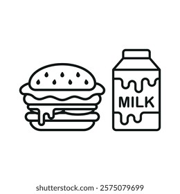 Milk bottle drink and hamburger food icon illustrated in a playful cartoon style bursting with vivid colors and cheerful vibes