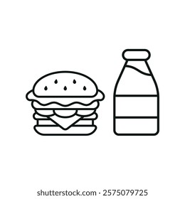 Milk bottle drink and hamburger food icon illustrated in a playful cartoon style bursting with vivid colors and cheerful vibes