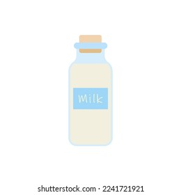 milk in bottle. Elements for design dairy products, logo farm, grocery store, health food, etc. Vector flat design illustration.