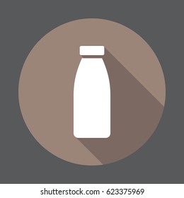 Milk bottle flat icon. Round colorful button, circular vector sign with long shadow effect. Flat style design