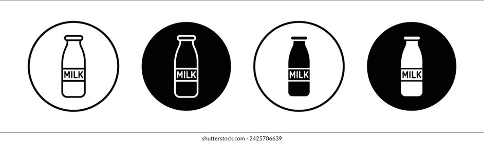 Conjunto de iconos de línea plana de botella de leche. Botella de leche Línea delgada ilustración vectorial