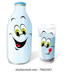 Milk Bottle And Glass Cartoon