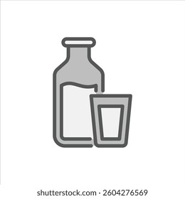 Milk Bottle and a Glass of Milk filled outline icon. Milk color line illustration.
