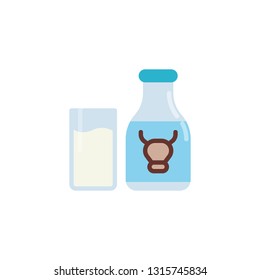 Milk bottle and glass flat icon, vector sign, colorful pictogram isolated on white. Milk allergen symbol, logo illustration. Flat style design