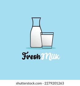 Milk bottle with milk glass logo on blue