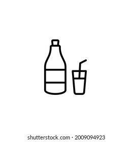 Milk, bottle and glass simple thin line icon vector illustration