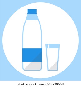 Milk bottle, glass of milk. Vector Icon flat