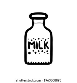 Milk bottle icon. Black ink contour linear silhouette. Front vertical view. Vector simple flat graphic hand drawn illustration. The isolated object on a white background. Isolate.